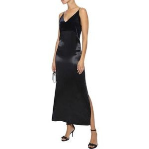 NWT MAJE Ryck Velvet-Paneled Satin Maxi Slip Dress